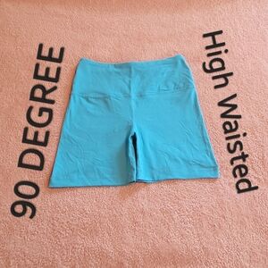 90 Degree By Reflex Aqua Turquoise High Waisted Biker Shorts. Sz: M